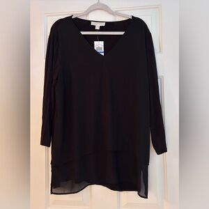 NWT MICHAEL Michael Kors Black Layered V-Neck Blouse Sz XL